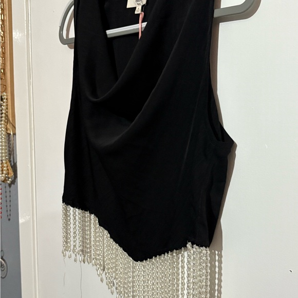 Entro Black Sleeveless Top with Pearl Fringe Detail - Picture 2 of 4